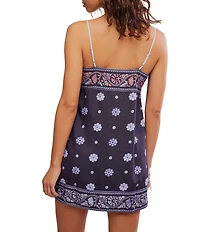 Free People Bali Take Me With You Embroidered Square Neck Sleeveless Mini Shift Dress