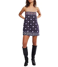 Free People Bali Take Me With You Embroidered Square Neck Sleeveless Mini Shift Dress