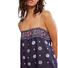 Free People Bali Take Me With You Embroidered Square Neck Sleeveless Mini Shift Dress