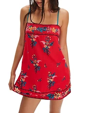 Free People Bali Take Me With You Embroidered Square Neck Sleeveless Mini Shift Dress