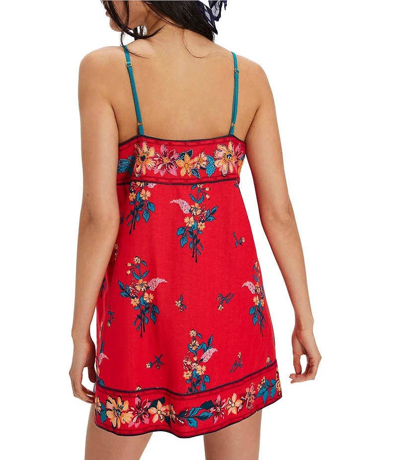 Free People Bali Take Me With You Embroidered Square Neck Sleeveless Mini Shift Dress