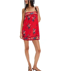 Free People Bali Take Me With You Embroidered Square Neck Sleeveless Mini Shift Dress