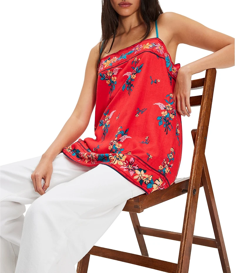 Free People Bali Take Me With You Embroidered Square Neck Sleeveless Mini Shift Dress