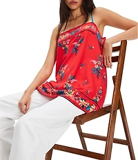 Free People Bali Take Me With You Embroidered Square Neck Sleeveless Mini Shift Dress