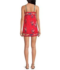 Free People Bali Take Me With You Embroidered Square Neck Sleeveless Mini Shift Dress
