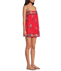 Free People Bali Take Me With You Embroidered Square Neck Sleeveless Mini Shift Dress