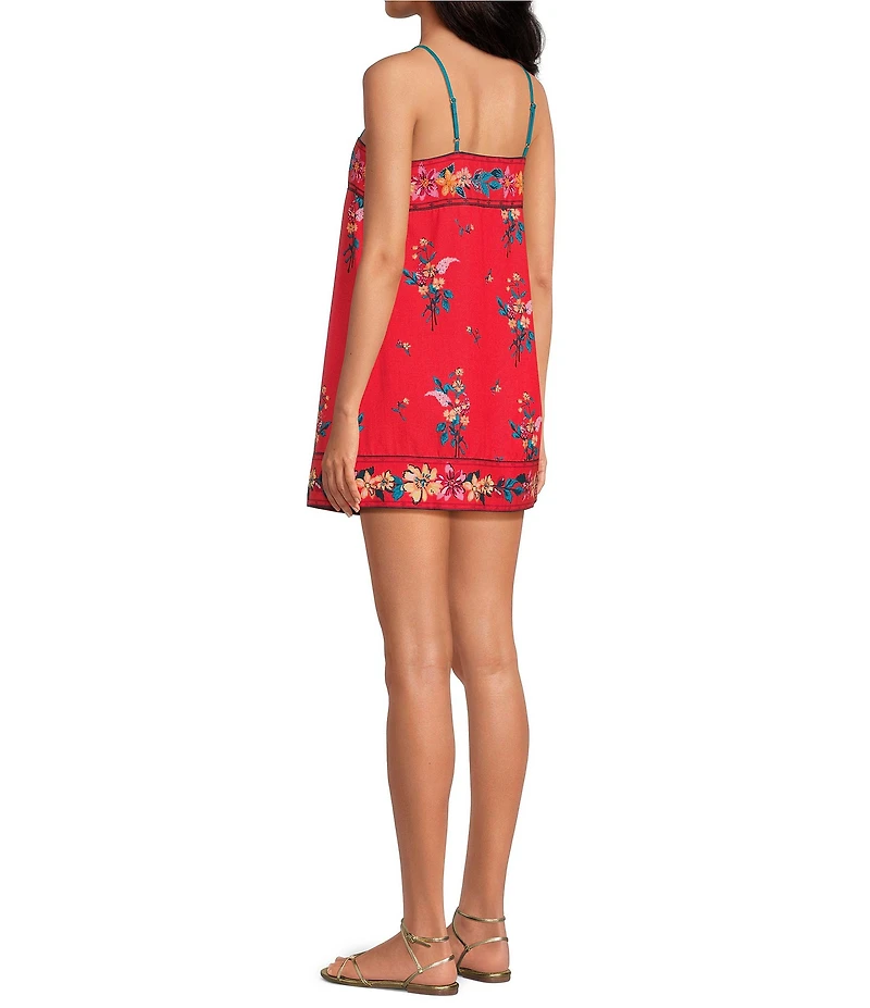 Free People Bali Take Me With You Embroidered Square Neck Sleeveless Mini Shift Dress