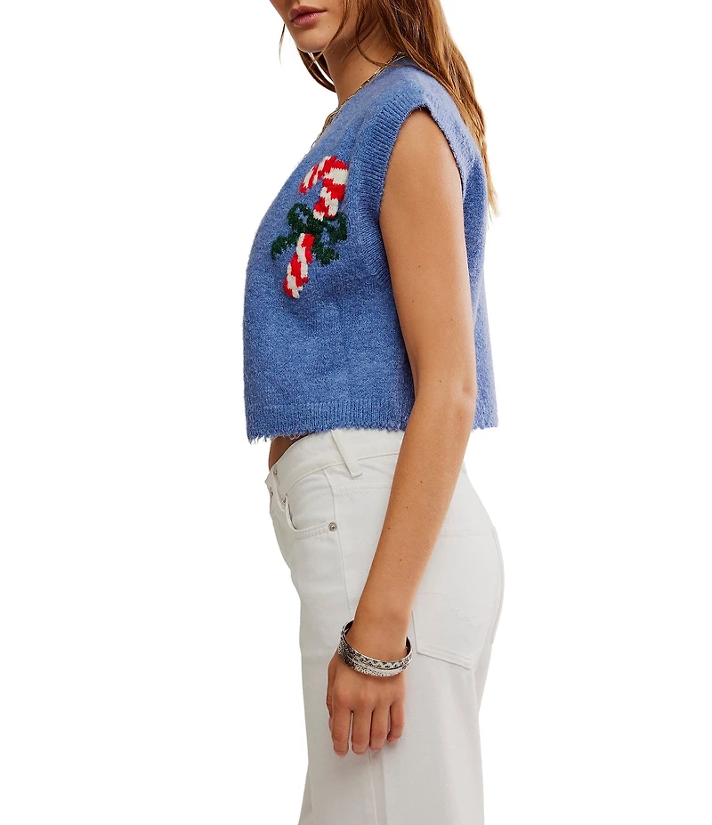 Free People Be Merry V-Neck Sleeveless Knit Sweater Vest