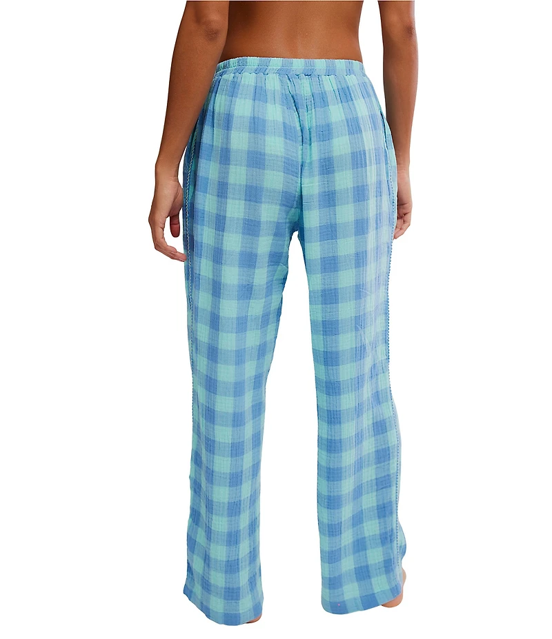 Free People Be Mine Woven Textured Gingham Print Wide Leg Sleep Pants