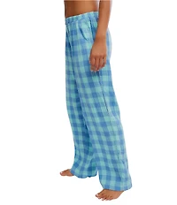 Free People Be Mine Woven Textured Gingham Print Wide Leg Sleep Pants