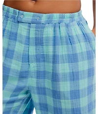 Free People Be Mine Woven Textured Gingham Print Wide Leg Sleep Pants