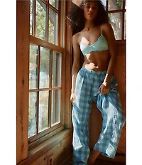 Free People Be Mine Woven Textured Gingham Print Wide Leg Sleep Pants