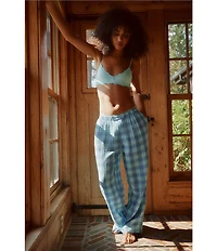 Free People Be Mine Woven Textured Gingham Print Wide Leg Sleep Pants