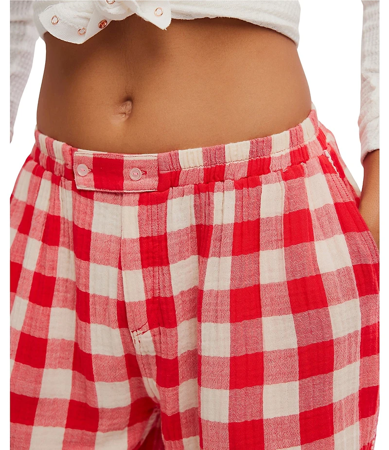 Free People Be Mine Woven Textured Gingham Print Wide Leg Sleep Pants