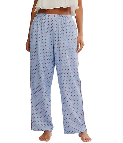 Free People Be Mine Woven Textured Heart Print Wide Leg Sleep Pants