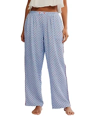 Free People Be Mine Woven Textured Heart Print Wide Leg Sleep Pants