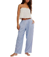 Free People Be Mine Woven Textured Heart Print Wide Leg Sleep Pants
