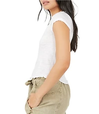 Free People Be My Baby Cotton Crew Neck Short Sleeve Distressed Asymmetrical Hem Shirt