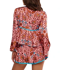 Free People Bed to Brunch Long Sleeve V-Neck Satin Floral Print Shorty Pajama Set