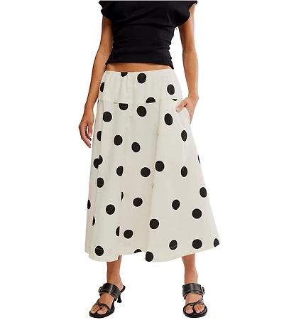 Free People Betty Polka Dot Print Drop Waist Midi Skirt