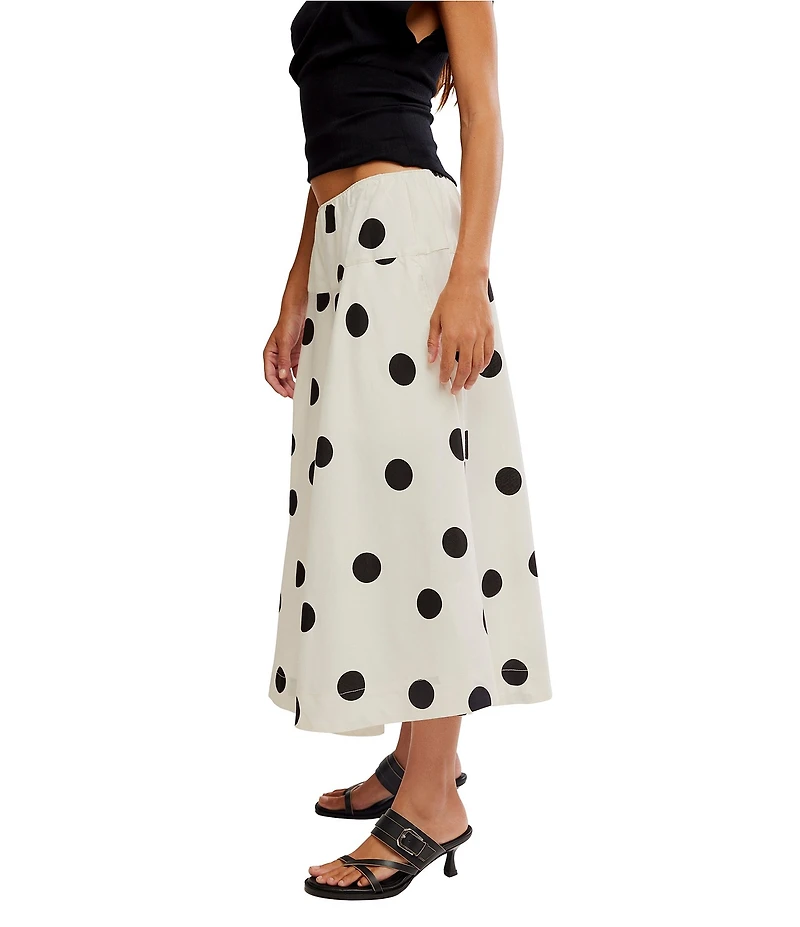 Free People Betty Polka Dot Print Drop Waist Midi Skirt