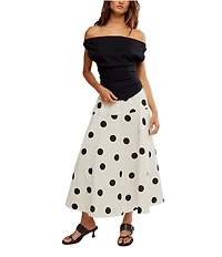 Free People Betty Polka Dot Print Drop Waist Midi Skirt