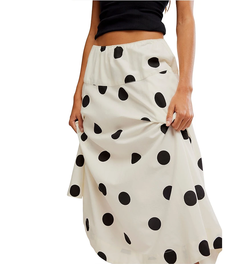 Free People Betty Polka Dot Print Drop Waist Midi Skirt