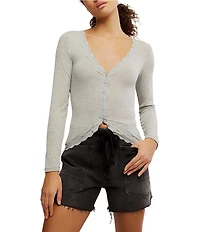 Free People Big Love V-Neck Long Sleeve Button-Front Ribbed Cardigan