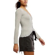 Free People Big Love V-Neck Long Sleeve Button-Front Ribbed Cardigan