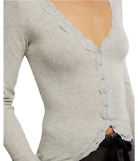 Free People Big Love V-Neck Long Sleeve Button-Front Ribbed Cardigan