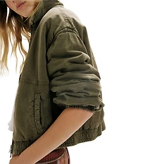 Free People Birdie Washed Collared Long Sleeve Zip-Front Bomber Jacket