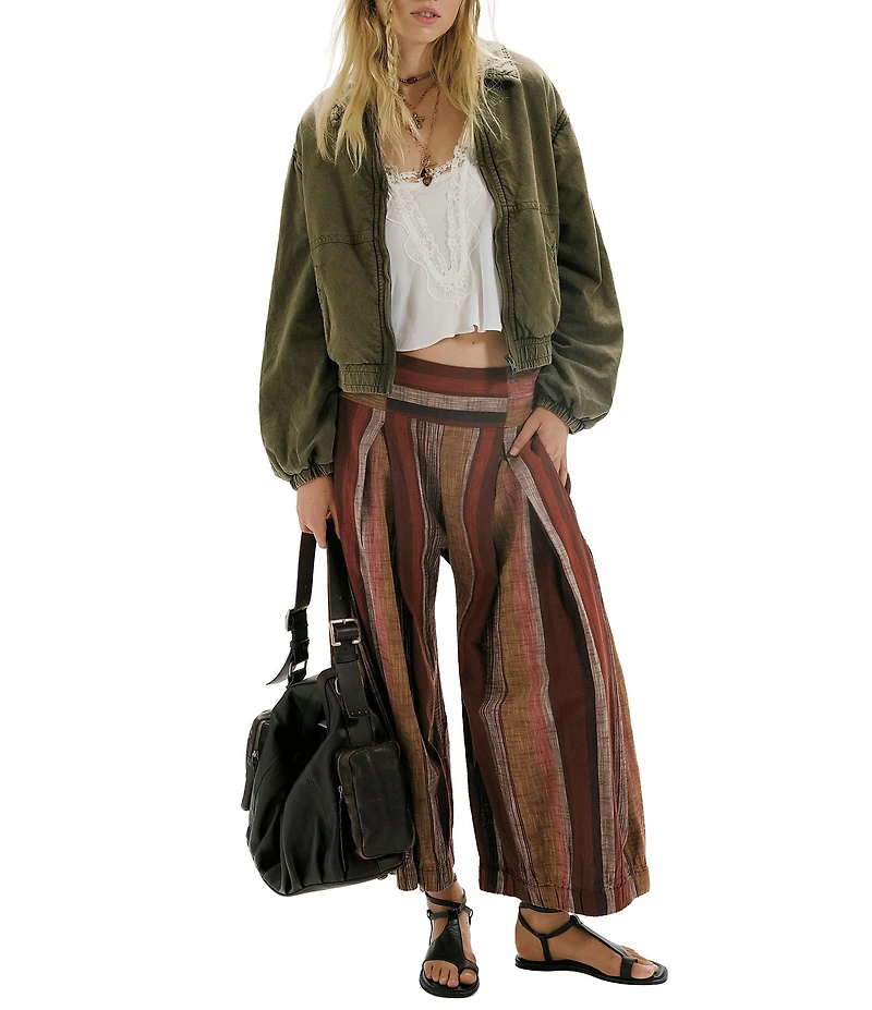 Free People Birdie Washed Collared Long Sleeve Zip-Front Bomber Jacket