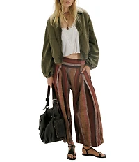 Free People Birdie Washed Collared Long Sleeve Zip-Front Bomber Jacket