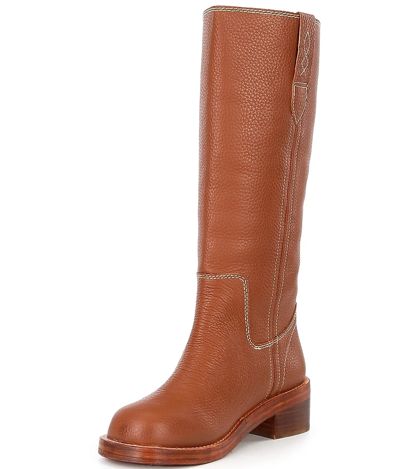 Free People Blaze Leather Stack Heel Tall Boots