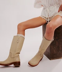 Free People Blaze Leather Stack Heel Tall Boots