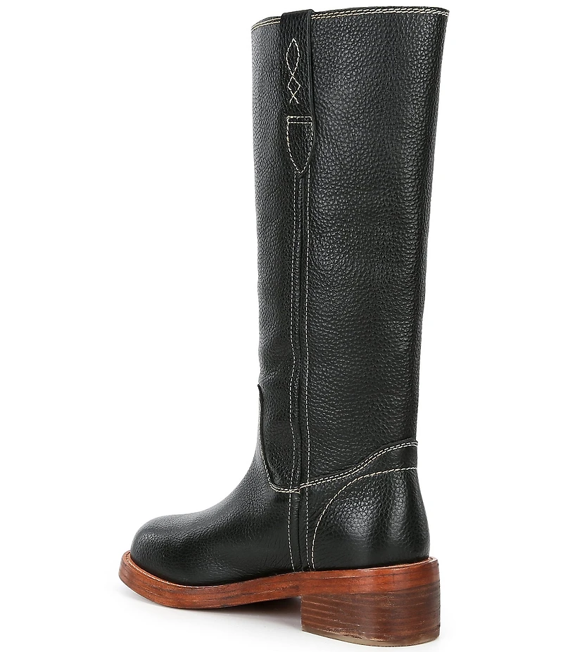 Free People Blaze Leather Stack Heel Tall Boots