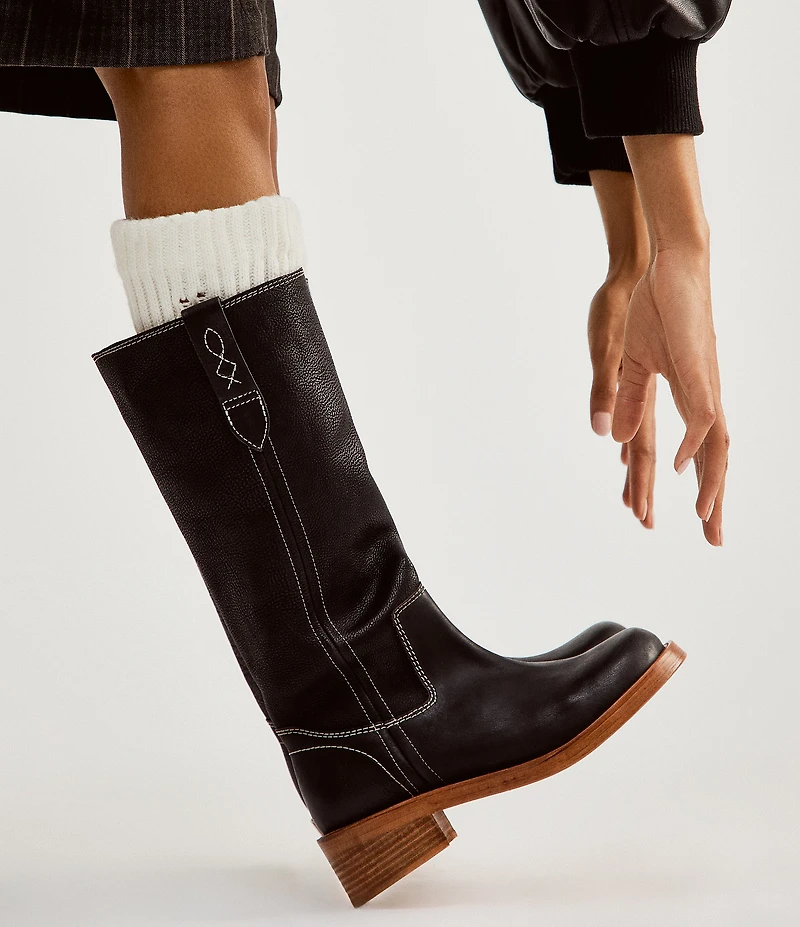Free People Blaze Leather Stack Heel Tall Boots