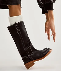 Free People Blaze Leather Stack Heel Tall Boots