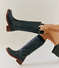 Free People Blaze Leather Stack Heel Tall Boots