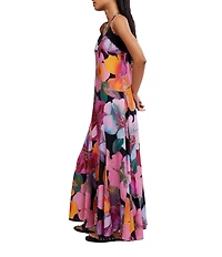 Free People Bloomspell Floral Printed Lace Trim V-Neck Sleeveless Maxi Slip Dress