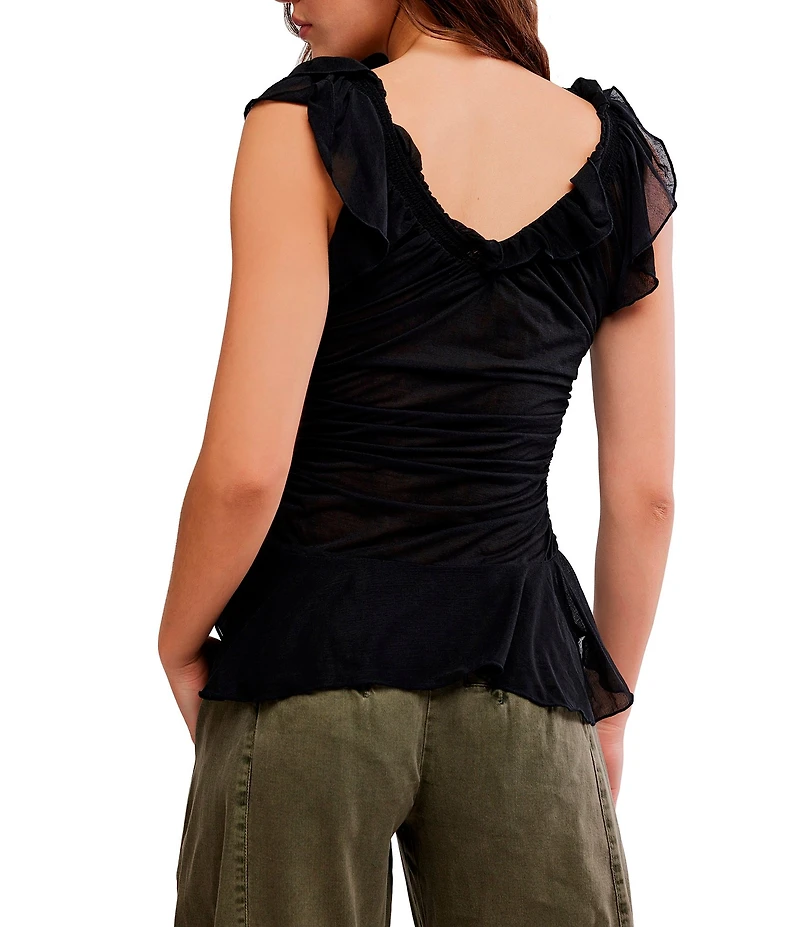Free People Blythe Vest Ruffle V-Neck Sleeveless Ruched Top