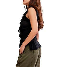 Free People Blythe Vest Ruffle V-Neck Sleeveless Ruched Top