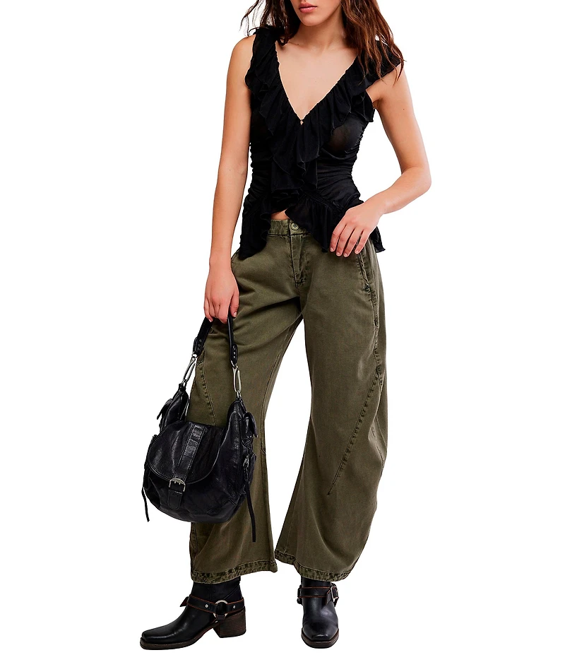 Free People Blythe Vest Ruffle V-Neck Sleeveless Ruched Top