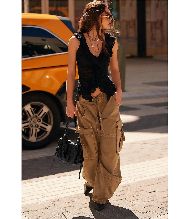 Free People Blythe Vest Ruffle V-Neck Sleeveless Ruched Top