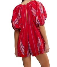 Free People Bop Around Printed Scoop Neckline Short Puff Sleeve Romper