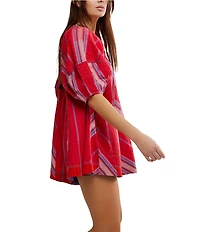 Free People Bop Around Printed Scoop Neckline Short Puff Sleeve Romper