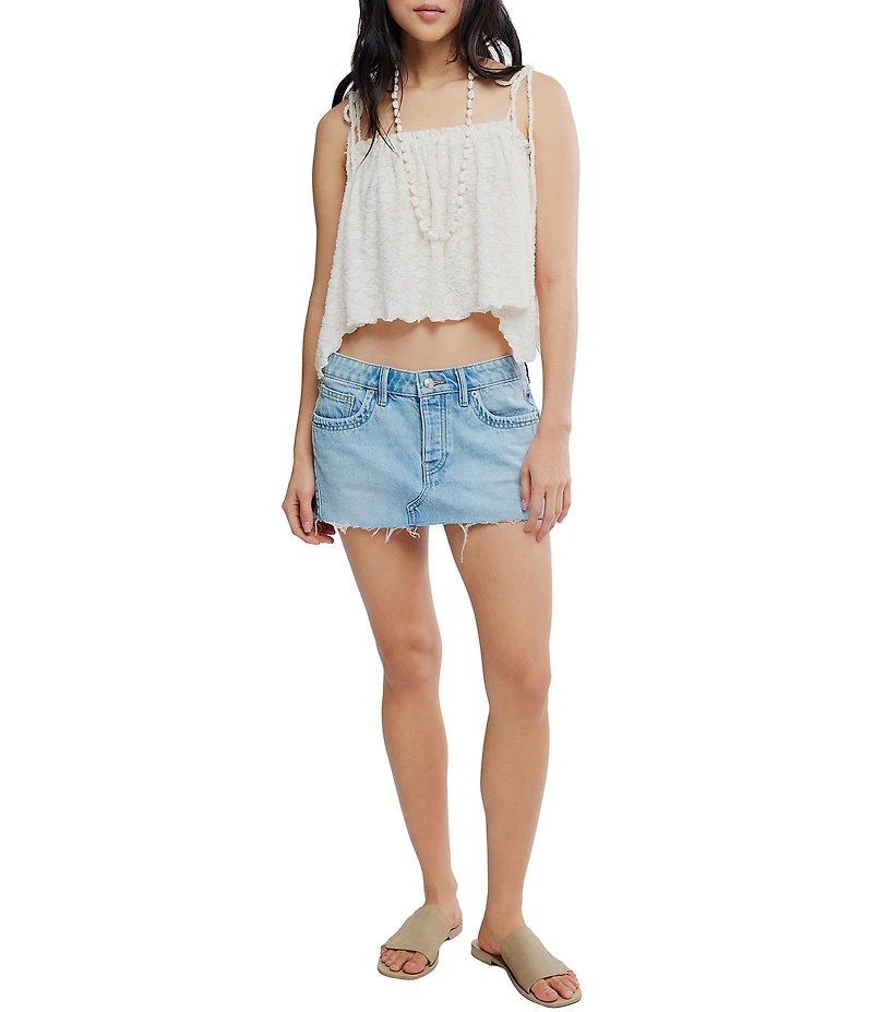 Free People Briana Square Neck Sleeveless Asymmetrical Hem Lace Tank Top