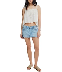 Free People Briana Square Neck Sleeveless Asymmetrical Hem Lace Tank Top