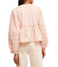 Free People Brunch Babe Stripe Print V-Neck Tie Front Long Sleeve Blouse