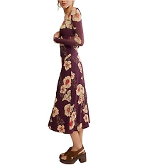 Free People Calla Floral Print Sweetheart Neckline Long Sleeve Midi Dress